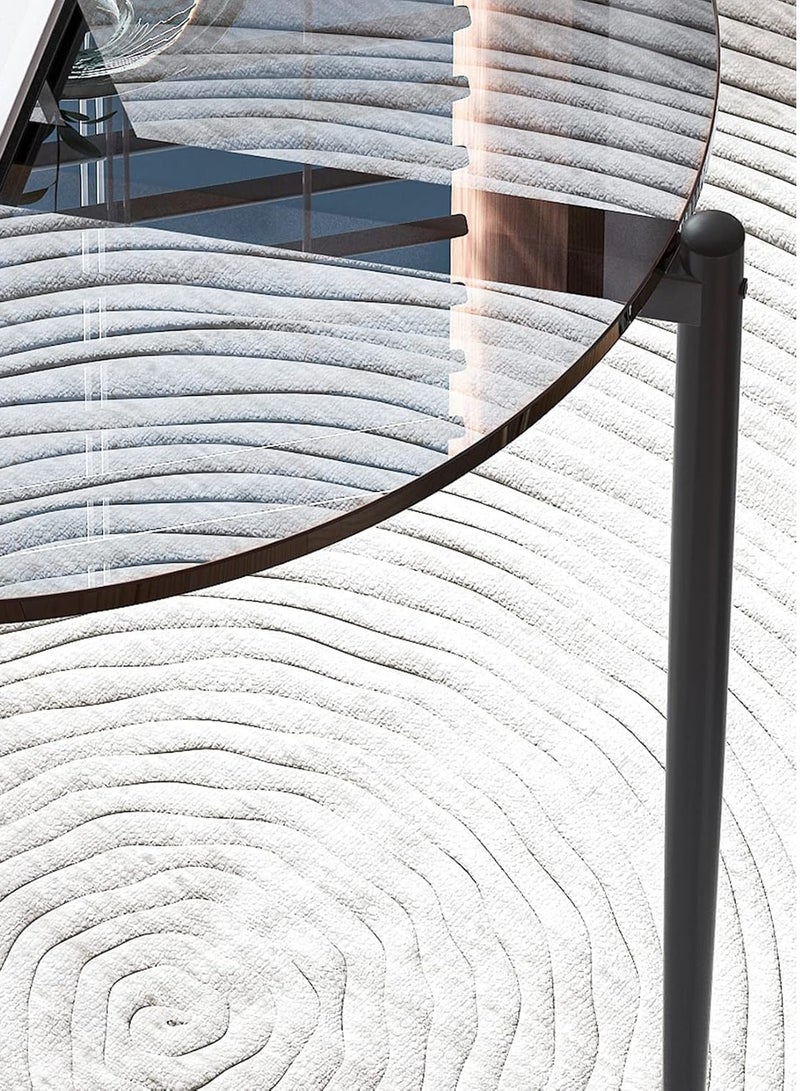 ويسفور طاولة قهوة دائرية من الزجاج المقوى 80 سم × 40 سم، طاولات بسيطة حديثة ذات سطح زجاجي رمادي لامع مع إطار أسود غير لامع، طاولة مركزية دائرية كبيرة شفافة، ديكور أثاث منزلي - Image 5