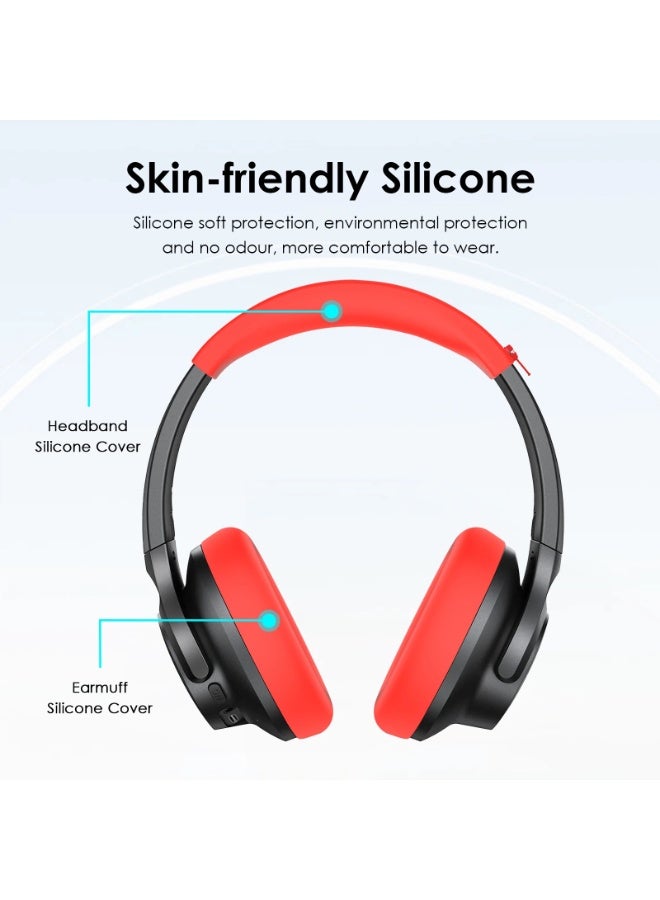 Red Silicone Protective Cover Set for Soundcore Life Q20i | Headband u0026 Earmuff Covers | Washable u0026 Scratch-Resistant - Image 2