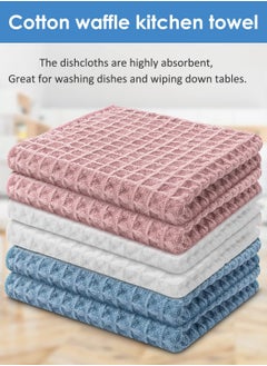 Excefore Waffle Weave Dish Towels Set of 6 Cotton Kitchen Drying Towels Dish Cloths for Washing Dishes Kitchen Towels 12x12 Inches  - Image 3