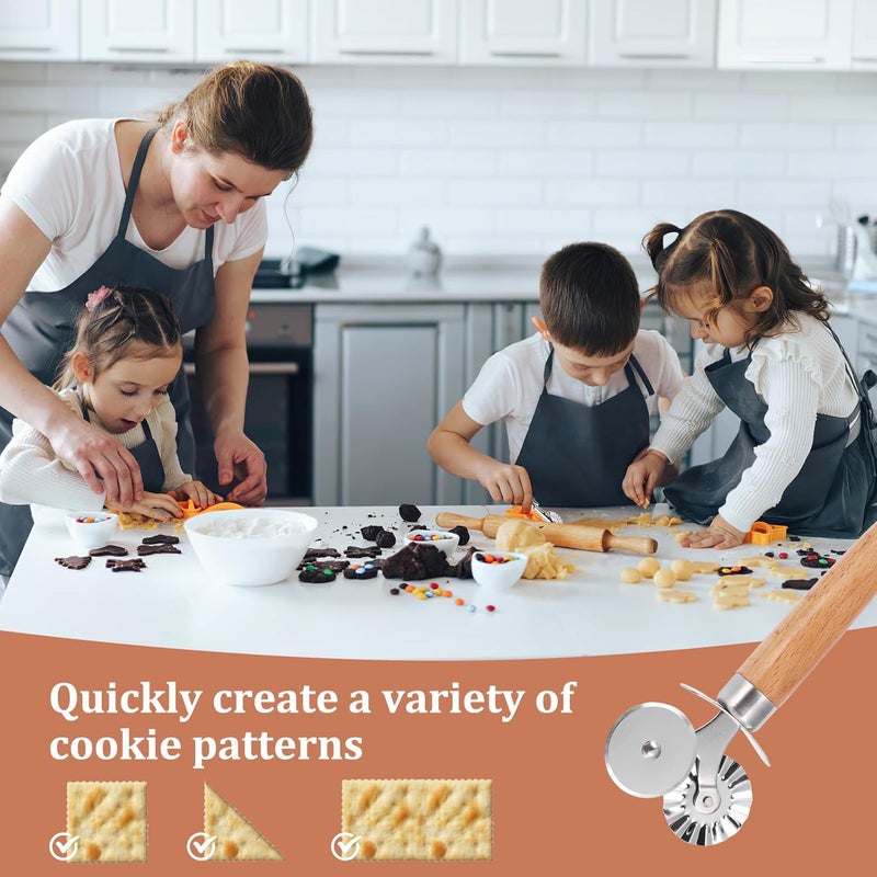 SHANGSKY Pastry Cutter Wheel, Ravioli Cutter Wheel with Long Wooden Handle, Pasta Cutter Dumpling Lace Making Noodle Ruffled Edge Cookies Pie Cutter Kitchen Dough Cutting Tool (Dual Wheel) - Image 2