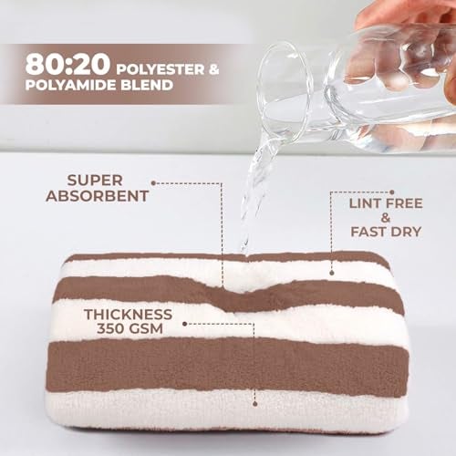 MAXOSHINE Microfiber 250 tcTowels for Bath-Stripes Bath Towel for Men and Women-Soft Coral Fleece Towel with Hook Quick Dry Super Absorbent-70 x 140 cm (Brown/Peach, Pack of 2) - Image 2