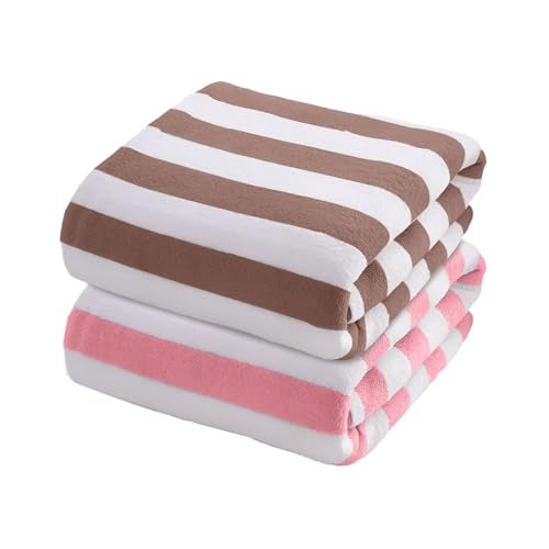 MAXOSHINE Microfiber 250 tcTowels for Bath-Stripes Bath Towel for Men and Women-Soft Coral Fleece Towel with Hook Quick Dry Super Absorbent-70 x 140 cm (Brown/Peach, Pack of 2) - Image 1
