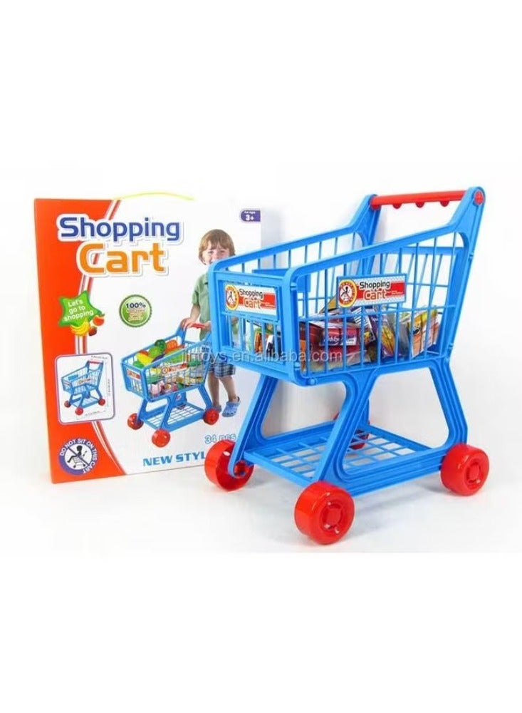 Shopping Trolley Cart Toy Play Food Set Fruits and Vegetables Kids Pretend Shop - Image 1