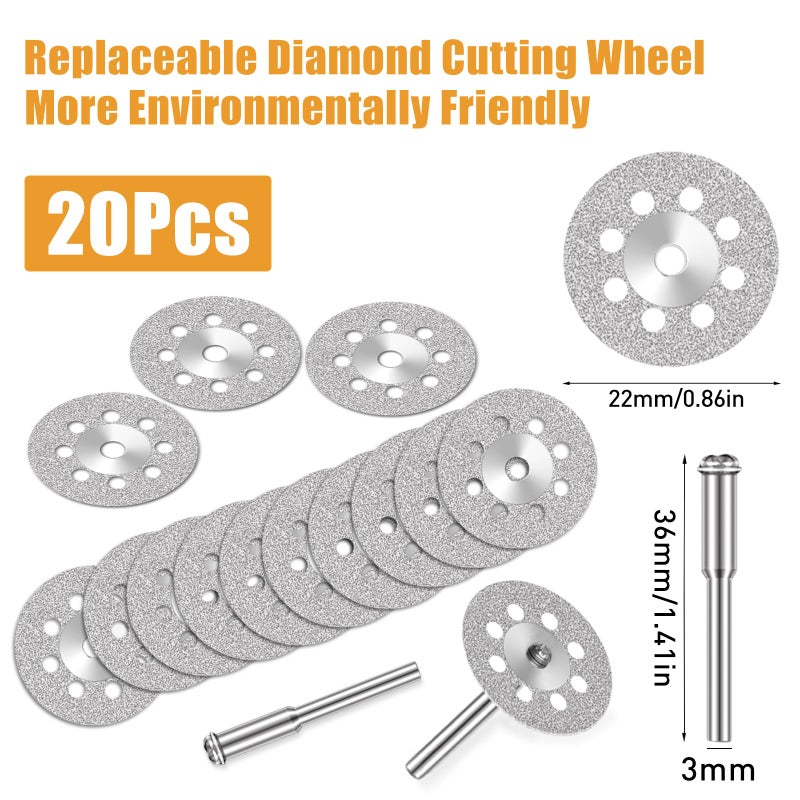 FOTYBEI 20 pcs 545 Diamond Cutting Wheel Cut Off Discs Coated (22mm) for Dremel Rotary Tool with 402 Mandrel (3mm) 4pcs and Screwdriver for Rotary Tool Accessories - Image 5