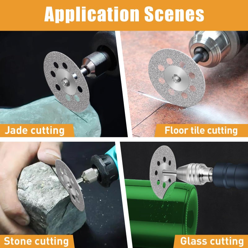 FOTYBEI 20 pcs 545 Diamond Cutting Wheel Cut Off Discs Coated (22mm) for Dremel Rotary Tool with 402 Mandrel (3mm) 4pcs and Screwdriver for Rotary Tool Accessories - Image 2