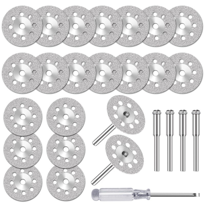 FOTYBEI 20 pcs 545 Diamond Cutting Wheel Cut Off Discs Coated (22mm) for Dremel Rotary Tool with 402 Mandrel (3mm) 4pcs and Screwdriver for Rotary Tool Accessories - Image 1