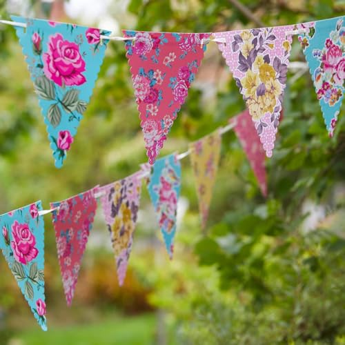 Talking Tables 13ft Vintage Floral Paper Bunting | Afternoon Tea Party Decorations, Wedding, Mother's Day, Bridgerton Birthday Decorations | Floral Banner & Décor, Bridal Shower, Baby Shower - Image 1