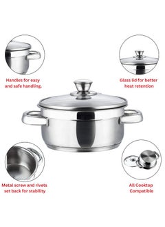 VINOD Vinod Bremen Stainless Steel Saucepot Set of 3 with Glass Lid | 2.5mm Thick Base | Riveted Sturdy Handle | 2 Year Warranty | Induction and Gas Base - Silver  - Image 5