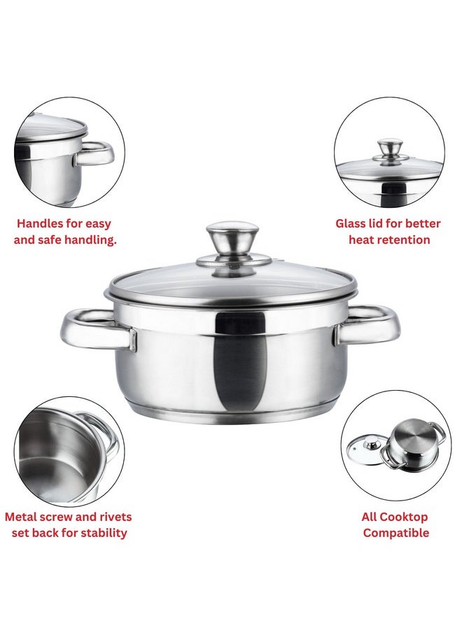 VINOD - Vinod Bremen Stainless Steel Saucepot Set of 3 with Glass Lid | 2.5mm Thick Base | Riveted Sturdy Handle | 2 Year Warranty | Induction and Gas Base - Silver - Image 1