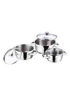 VINOD Vinod Bremen Stainless Steel Saucepot Set of 3 with Glass Lid | 2.5mm Thick Base | Riveted Sturdy Handle | 2 Year Warranty | Induction and Gas Base - Silver  - Image 1