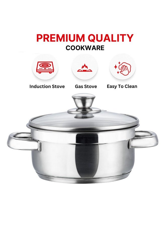 VINOD - Vinod Bremen Stainless Steel Saucepot Set of 3 with Glass Lid | 2.5mm Thick Base | Riveted Sturdy Handle | 2 Year Warranty | Induction and Gas Base - Silver - Image 1