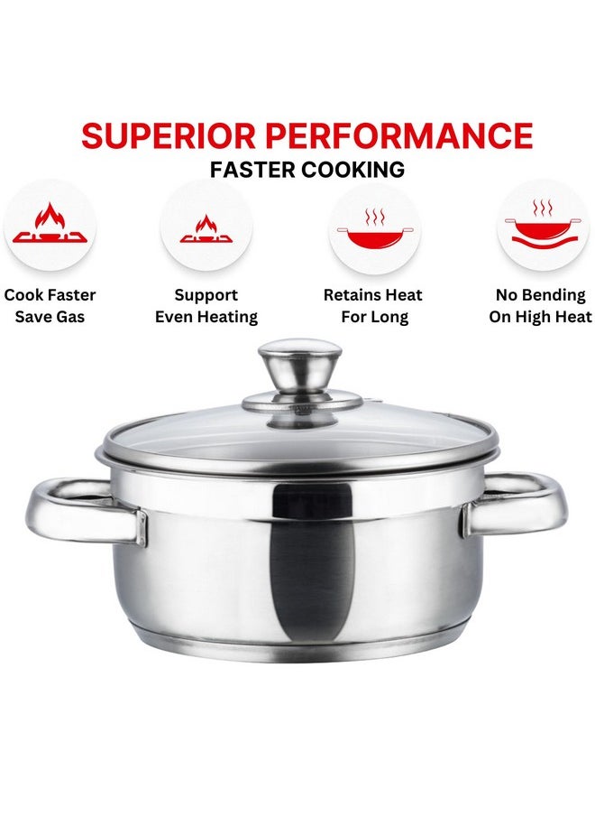 VINOD - Vinod Bremen Stainless Steel Saucepot Set of 3 with Glass Lid | 2.5mm Thick Base | Riveted Sturdy Handle | 2 Year Warranty | Induction and Gas Base - Silver - Image 1