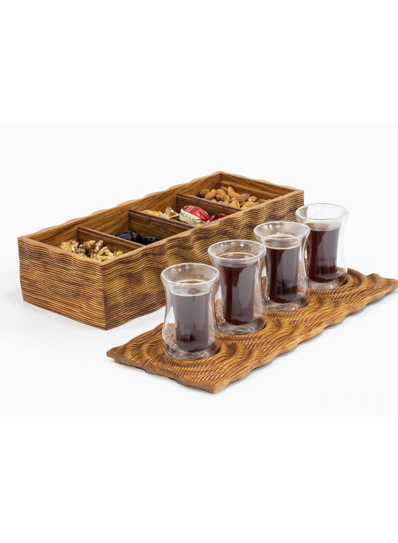 Hilalful HilalFul Solid Wood Platter with Natural Finish | Multipurpose | Kitchenware | Serveware | Trays for Kitchen Decoration | Home Decor Centrepieces for Eid, Ramadan, Eid Al Adha | Tray Organizer Gift - Image 1