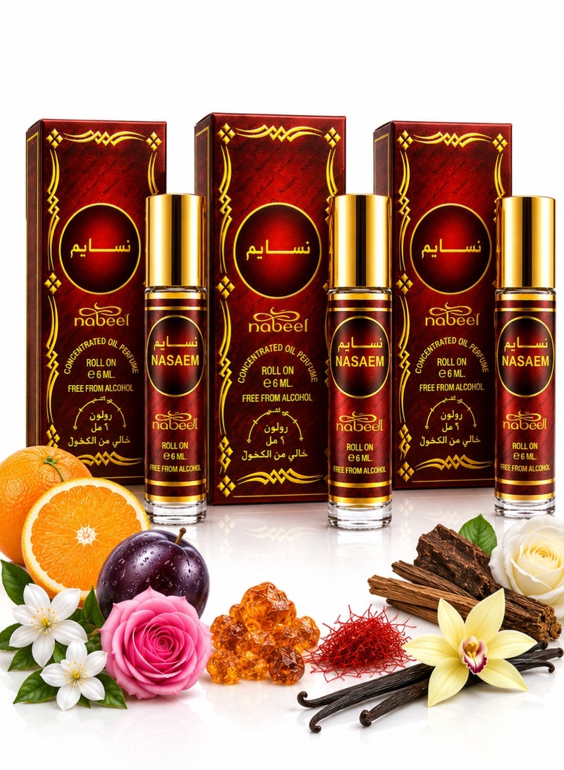 نبيل 3 قطع نبيل نسائم عطر دوار خالي من الكحول 6 مل - Image 1