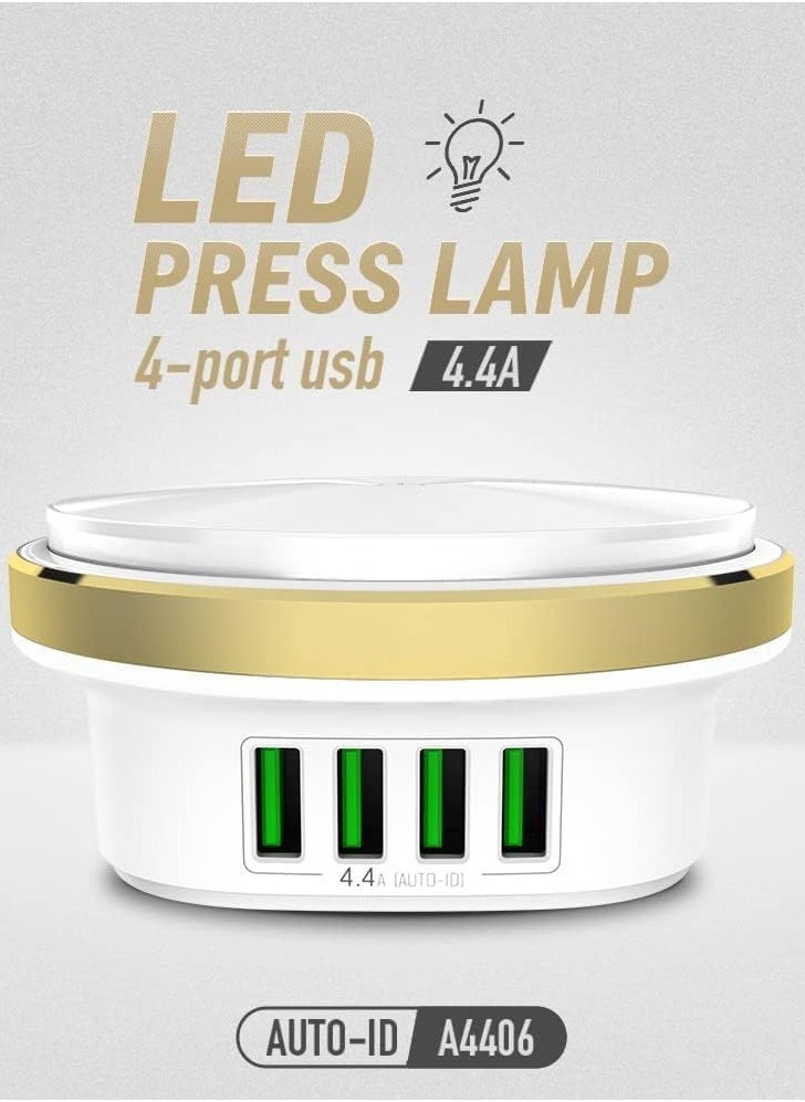 REBENUO 4 -PORTS USB CHARGER TRAVEL ADAPTER WITH LED TOUCH NIGHT LIGHT FOR SMART PHONES.  - Image 3