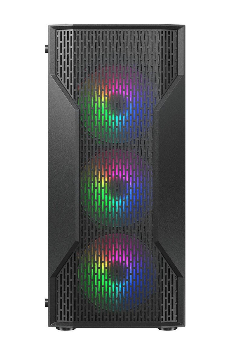 كوجار هيكل كمبيوتر ألعاب MX110 RGB متوسط ​​الحجم، مزود بـ 4 مراوح RGB مثبتة مسبقًا، تصميم شبكي لتدفق الهواء الأمامي، منفذ USB 3.0 + منفذ USB 2.0، يدعم مشعاع تبريد أمامي حتى 240 مم، مساحة كافية لبطاقة رسومات تصل إلى 305 مم، ارتفاع مبرد المعالج يصل إلى 158 مم، 7 فتحات توسعة، هيكل كمبيوتر ألعاب | أسود - Image 2
