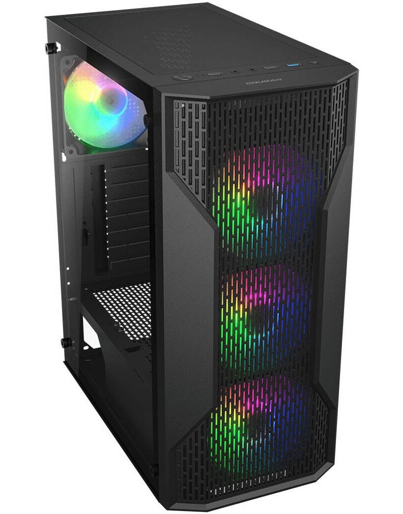 كوجار هيكل كمبيوتر ألعاب MX110 RGB متوسط ​​الحجم، مزود بـ 4 مراوح RGB مثبتة مسبقًا، تصميم شبكي لتدفق الهواء الأمامي، منفذ USB 3.0 + منفذ USB 2.0، يدعم مشعاع تبريد أمامي حتى 240 مم، مساحة كافية لبطاقة رسومات تصل إلى 305 مم، ارتفاع مبرد المعالج يصل إلى 158 مم، 7 فتحات توسعة، هيكل كمبيوتر ألعاب | أسود - Image 3