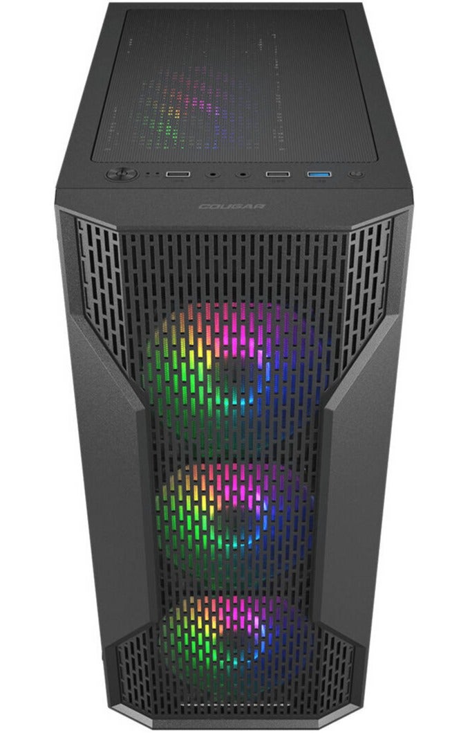 كوجار هيكل كمبيوتر ألعاب MX110 RGB متوسط ​​الحجم، مزود بـ 4 مراوح RGB مثبتة مسبقًا، تصميم شبكي لتدفق الهواء الأمامي، منفذ USB 3.0 + منفذ USB 2.0، يدعم مشعاع تبريد أمامي حتى 240 مم، مساحة كافية لبطاقة رسومات تصل إلى 305 مم، ارتفاع مبرد المعالج يصل إلى 158 مم، 7 فتحات توسعة، هيكل كمبيوتر ألعاب | أسود - Image 4