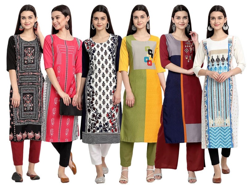 Tee Projekt Printed Crepe Kurti for Women ll Modern Kurtis: for The Trendy You (Pack of 6) - Image 1