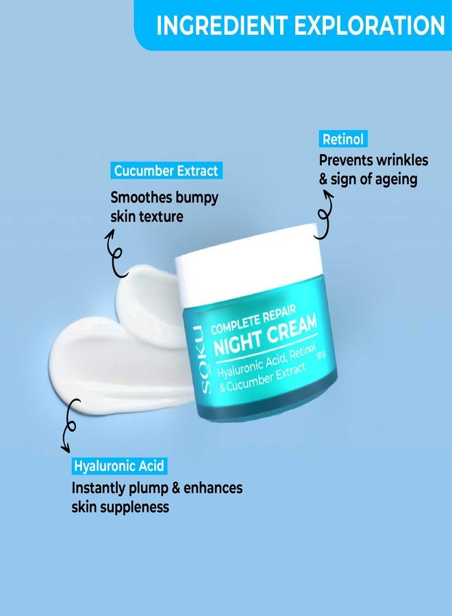 SOKU Retinol Night Cream for Face | Anti Aging Cream For Women & Men | Reduces Fine Lines & Wrinkles | Hyaluronic Acid & Cucumber Extract | Lightweight, Quick-Absorbing | For All Skin Types | 50g - Image 2