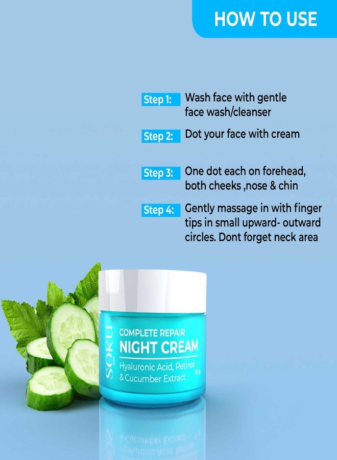 SOKU Retinol Night Cream for Face | Anti Aging Cream For Women & Men | Reduces Fine Lines & Wrinkles | Hyaluronic Acid & Cucumber Extract | Lightweight, Quick-Absorbing | For All Skin Types | 50g - Image 4