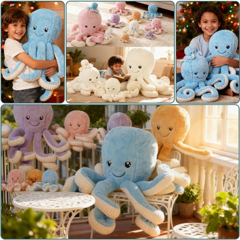 DENTRUN Octopus Stuffed Animals Giant Octopus Plush Doll Play Toys for Kids Girls Boys Adults Birthday Xmas Halloween Present Stuffed Sea Animals Plushie 7162432 Inches 5 Colors - Image 3