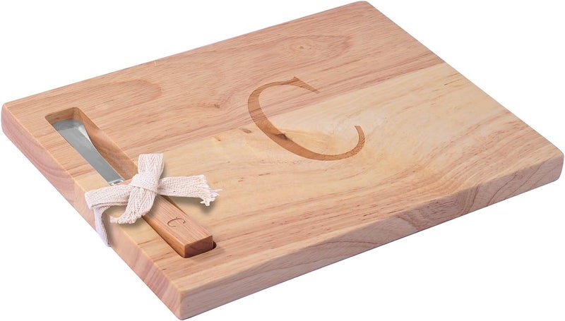 Miicol Wood Charcuterie Board, Monogram Cheese Board 10 Inch, Personalized Initial Cutting Board with Spreader, Unique Housewarming Gift, Ideal for Kitchen, Home, Letter C - Image 1