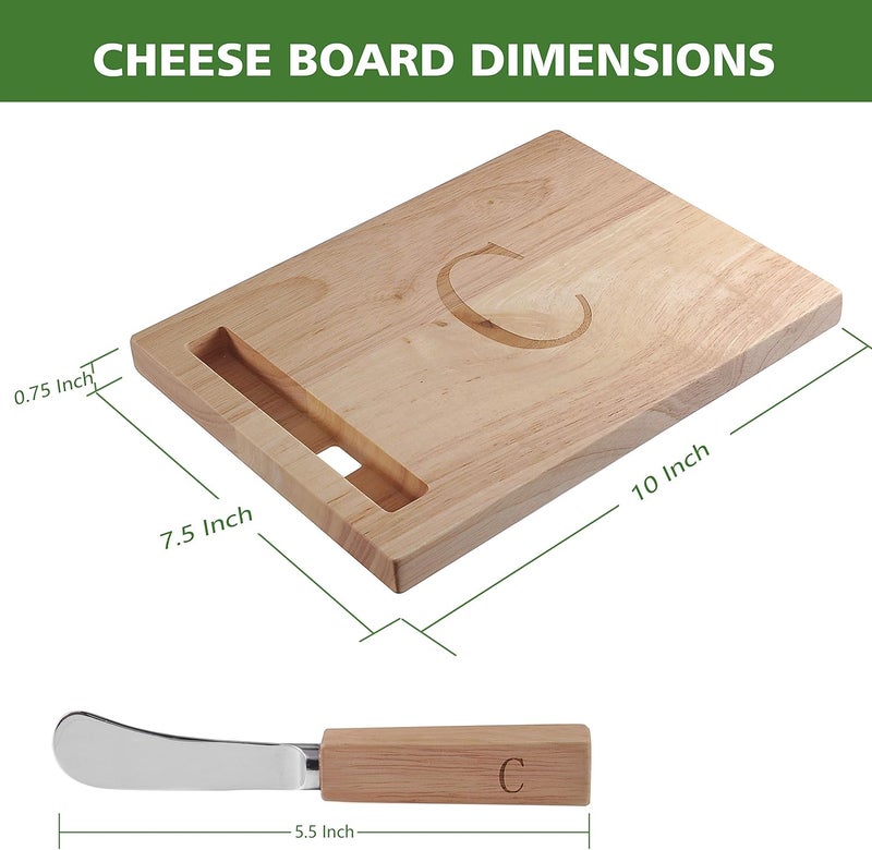 Miicol Wood Charcuterie Board, Monogram Cheese Board 10 Inch, Personalized Initial Cutting Board with Spreader, Unique Housewarming Gift, Ideal for Kitchen, Home, Letter C - Image 2