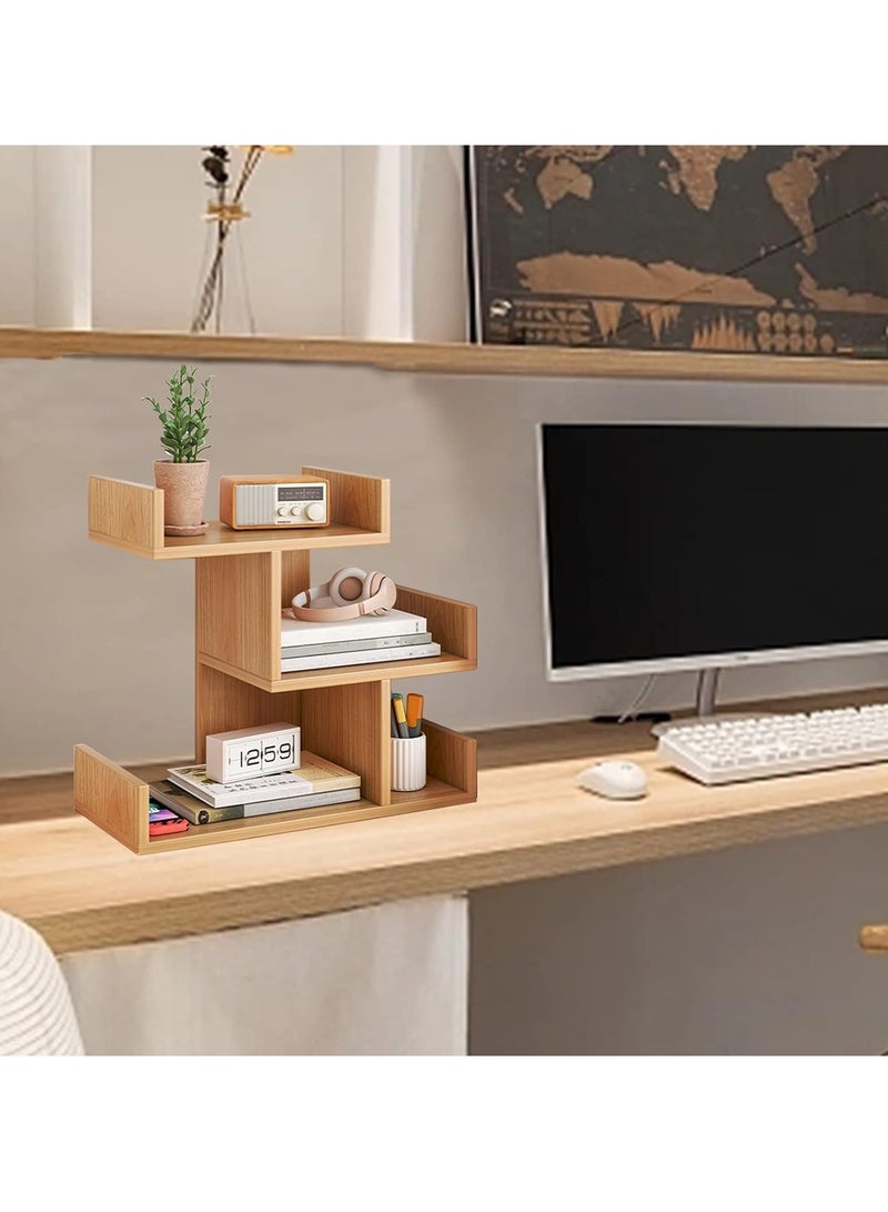Generic Desktop Bookshelf 3 Tier Tree Bookshelf，Wood Desktop Storage Organizer Multipurpose Bookcase Display for Bedroom, Living Room Office,Study  - Image 2