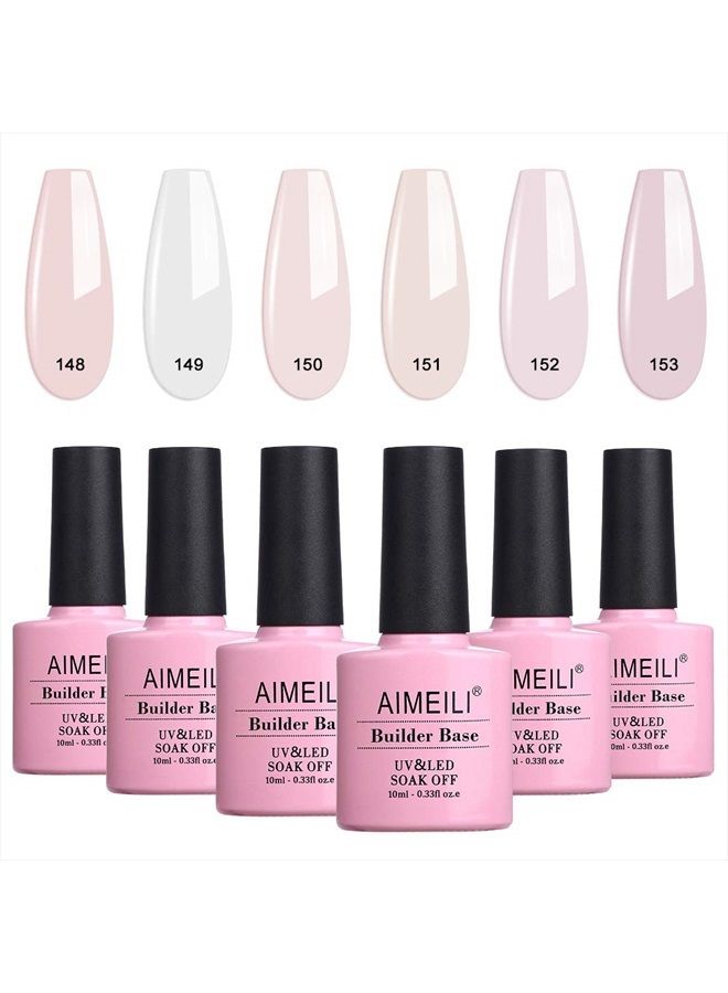 AIMEILI Builder Base Clear Sheer Color Gel, No Need Slip Solution Builder Extension, Soak Off Gel Nail Polish 6pcs X 10ml - Kit Set 36 - Image 1