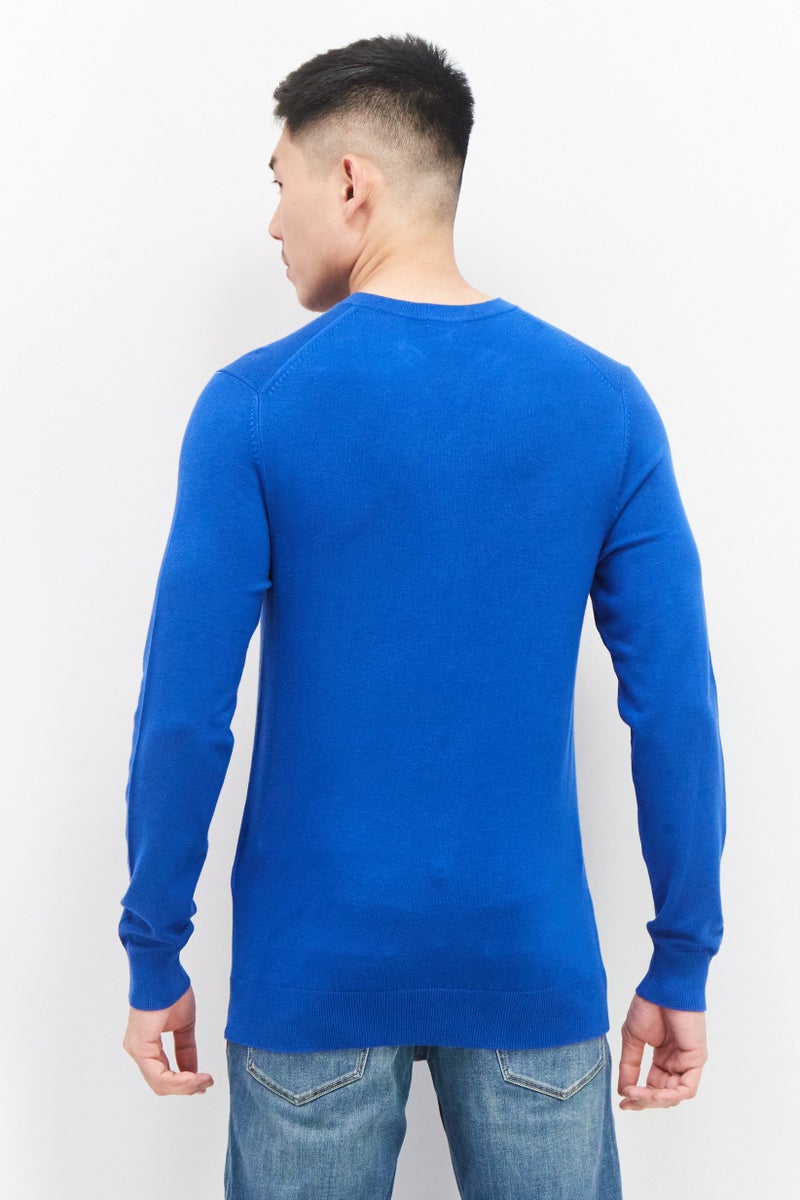 Celio Men V Neck Long Sleeve Plain Sweaters, Blue - Image 2