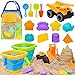 AuntyFey Beach Sand Toys for Toddler 13 with Trucks 2 Collapsible Beach Toys for Kids Ages 48 Sandbox Toys for Toddler Collapsible Beach Sand Buckets with Castle Sand Molds Shovels - Image 3