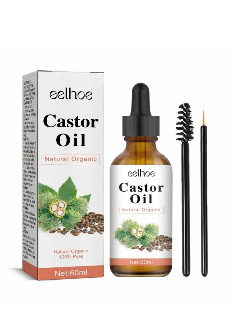EELHOE زيت الخروع 60 مل للعناية بالشعر زيت الخروع العضوي الغني بأوميغا وحمض الريسينوليك لشعر أقوى سيروم الخروع للرموش والحواجب لنمو الشعر واللحية والرموش والحواجب والعناية بالأظافر سيروم زيت الخروع للوجه زيت الوجه الخروع - Image 1