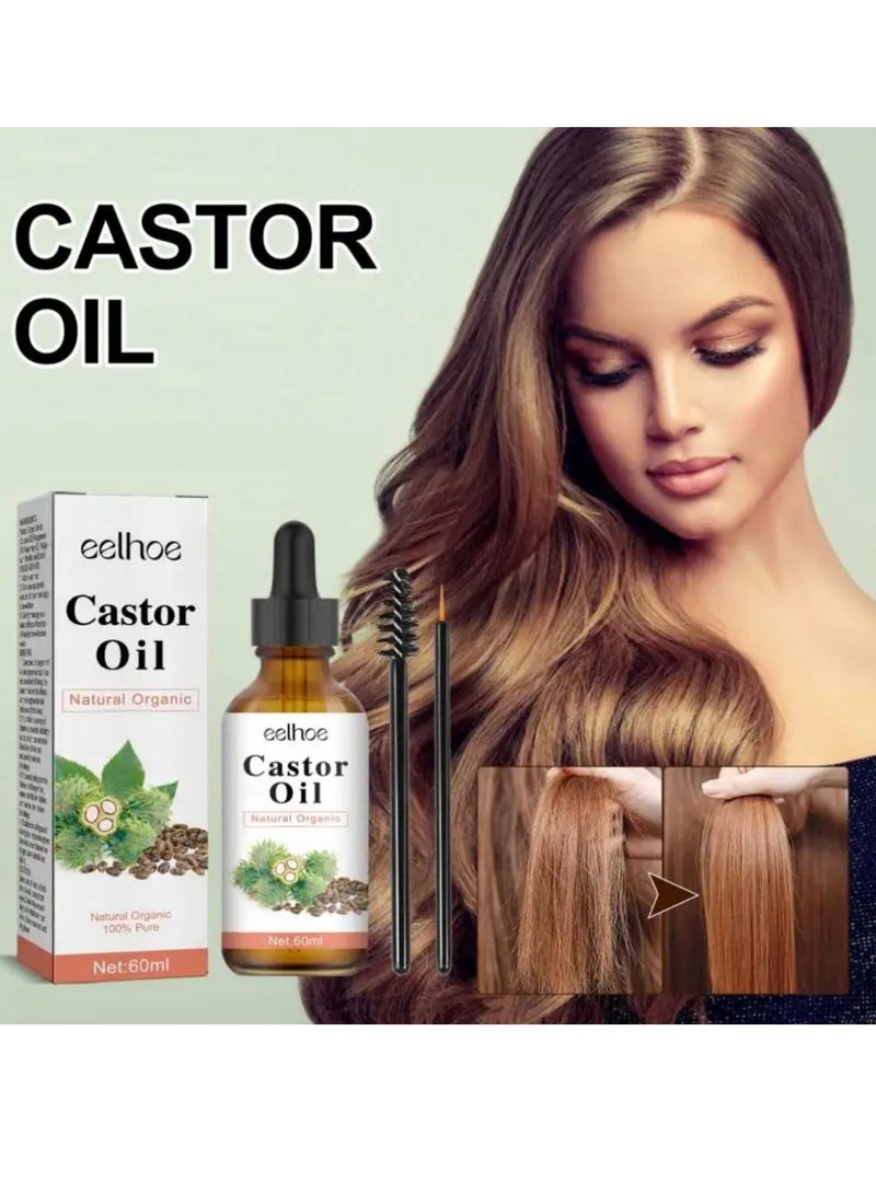 EELHOE زيت الخروع 60 مل للعناية بالشعر زيت الخروع العضوي الغني بأوميغا وحمض الريسينوليك لشعر أقوى سيروم الخروع للرموش والحواجب لنمو الشعر واللحية والرموش والحواجب والعناية بالأظافر سيروم زيت الخروع للوجه زيت الوجه الخروع - Image 2