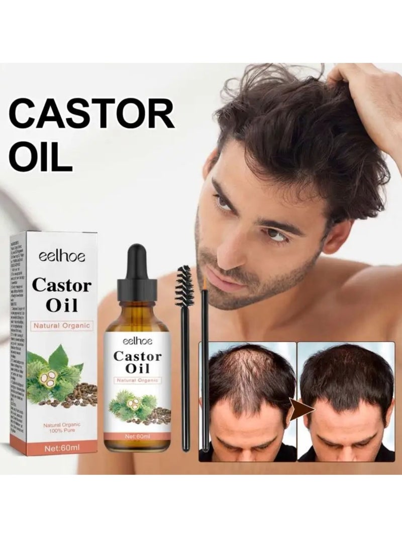 EELHOE زيت الخروع 60 مل للعناية بالشعر زيت الخروع العضوي الغني بأوميغا وحمض الريسينوليك لشعر أقوى سيروم الخروع للرموش والحواجب لنمو الشعر واللحية والرموش والحواجب والعناية بالأظافر سيروم زيت الخروع للوجه زيت الوجه الخروع - Image 3