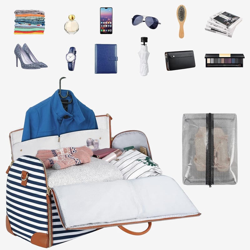 Ytonet Ytonet Large Convertible Garment Bags for Travel, Waterproof Carry On Duffle Bag with Shoe Pouch, 2 in 1 Hanging Suitcase Suit Travel Bags, Gifts for Women, Royal Blue Stripe  - Image 2
