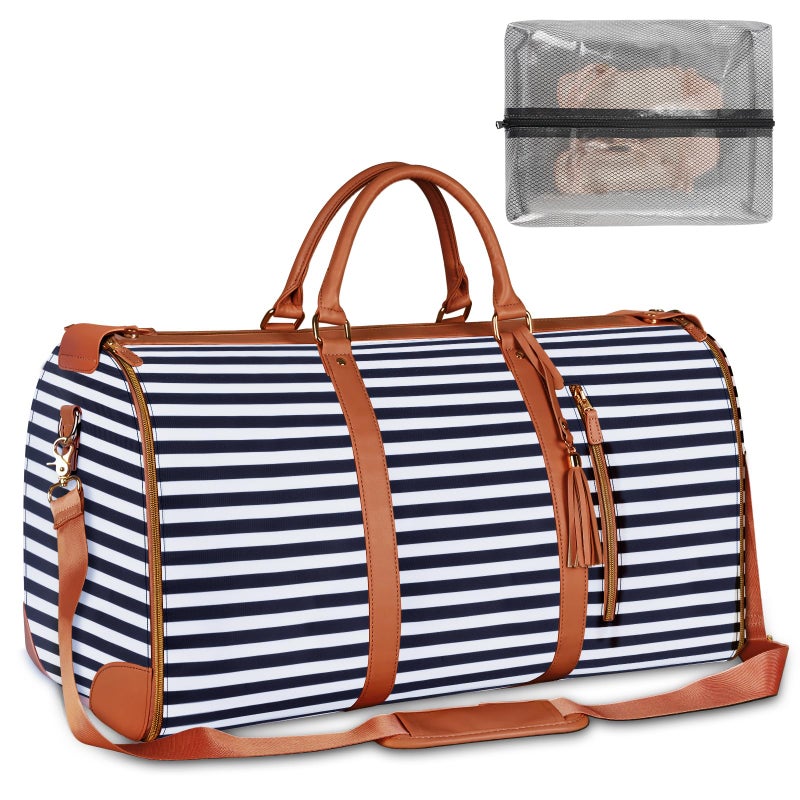 Ytonet Ytonet Large Convertible Garment Bags for Travel, Waterproof Carry On Duffle Bag with Shoe Pouch, 2 in 1 Hanging Suitcase Suit Travel Bags, Gifts for Women, Royal Blue Stripe  - Image 1