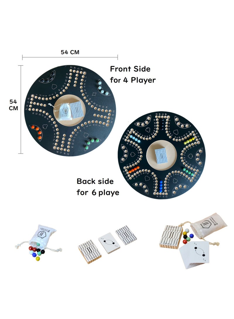 جاكارو جوكر لعبة جاكاروا اللوحية ذات الجانبين لـ 4 و 6 لاعبين مع كرات زجاجية، بطاقات لعب وحقيبة - Image 2