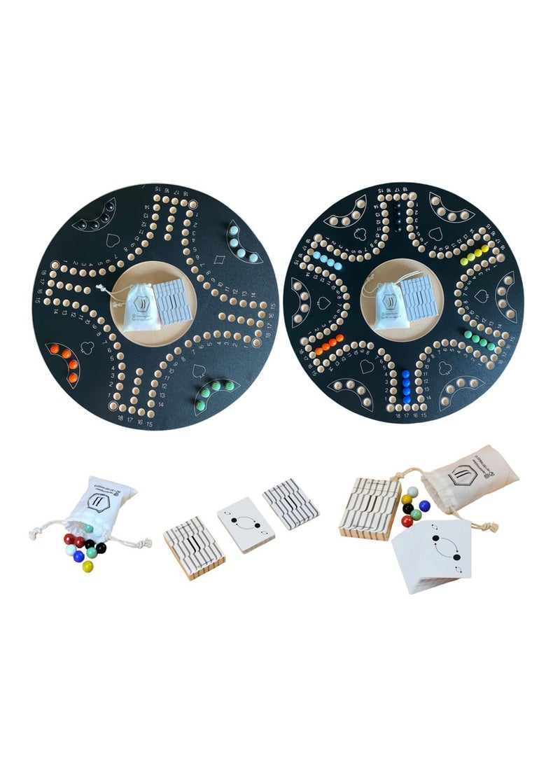 جاكارو جوكر لعبة جاكاروا اللوحية ذات الجانبين لـ 4 و 6 لاعبين مع كرات زجاجية، بطاقات لعب وحقيبة - Image 1