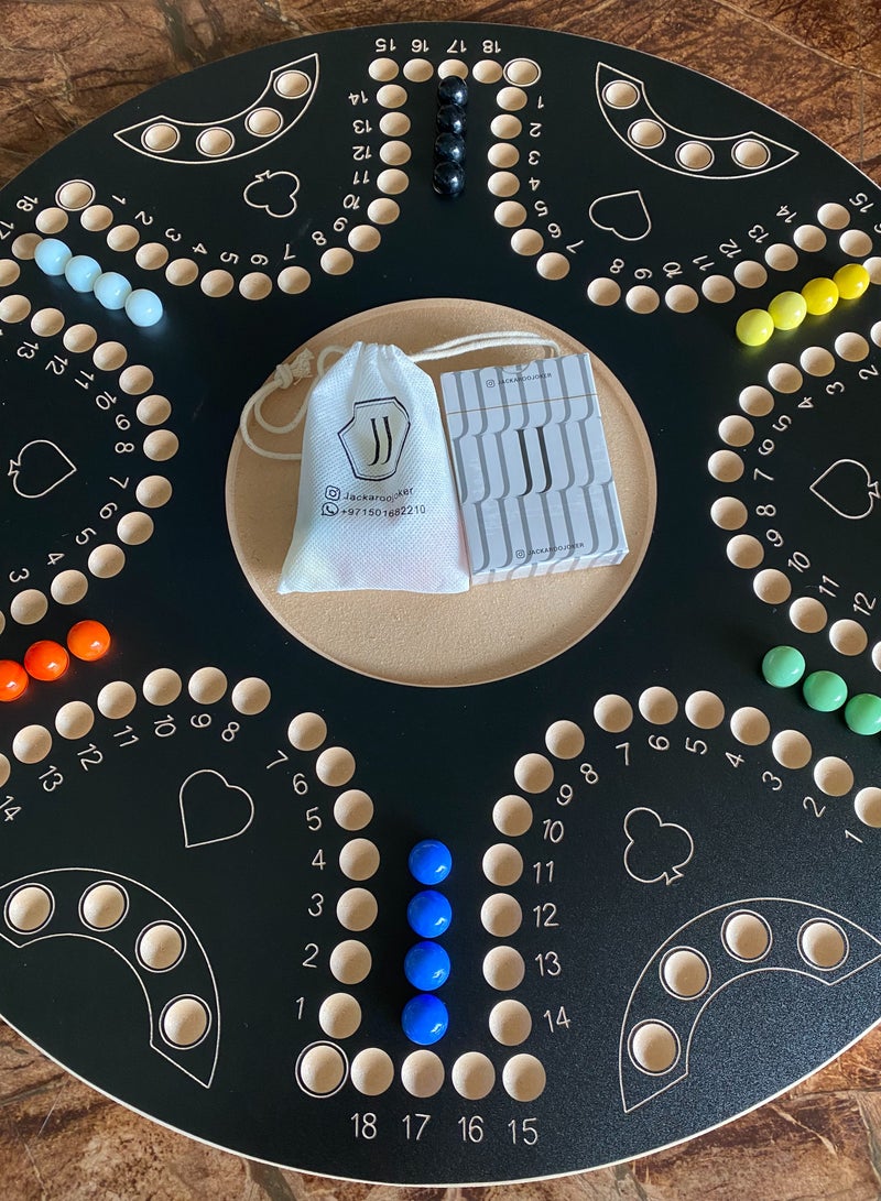 جاكارو جوكر لعبة جاكاروا اللوحية ذات الجانبين لـ 4 و 6 لاعبين مع كرات زجاجية، بطاقات لعب وحقيبة - Image 3