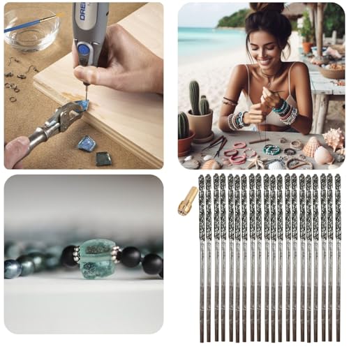 Drilax 1mm Diamond Drill Bit Set (20-Pcs) with Collet | Compatible with Dremel Rotary Tools | for Jewelry Making, Glass, Stone, Seashells & Gemstones - Image 3