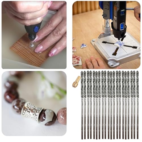 Drilax 1mm Diamond Drill Bit Set (20-Pcs) with Collet | Compatible with Dremel Rotary Tools | for Jewelry Making, Glass, Stone, Seashells & Gemstones - Image 5