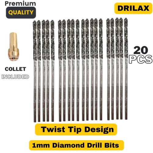 Drilax 1mm Diamond Drill Bit Set (20-Pcs) with Collet | Compatible with Dremel Rotary Tools | for Jewelry Making, Glass, Stone, Seashells & Gemstones - Image 4