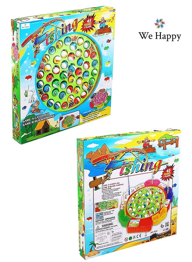 Fishing Game Toy Set with Rotating Board Includes 45 Fishes and 5 Fishing Rodes Amazing Activity for Kids