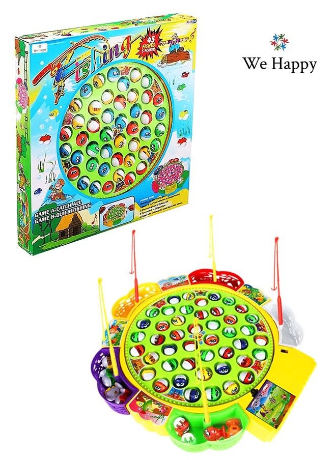 We Happy Fishing Game Toy Set with Rotating Board Includes 45 Fishes and 5 Fishing Rodes Amazing Activity for Kids  - Image 1