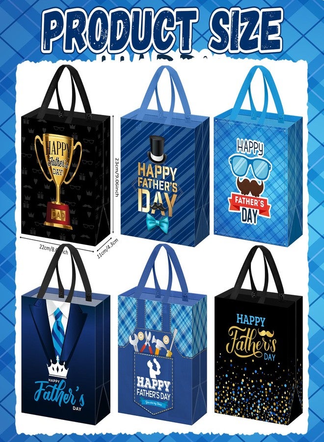 Wesnoy 24 Pcs Happy Father's Day Gift Bags Bulk with Handles Non Woven Reusable Father's Day Goodies Treat Tote Bags for Party Gifts Wrapping Supplies, 9 x 4.3 x 8.6 Inch - Image 2