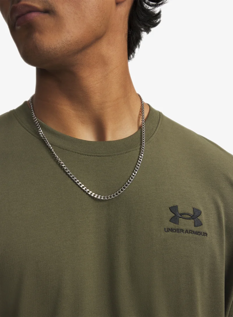 Under Armour Marine OD Green /  / Black Logo Heavyweight T-Shirt for Men | Best Price UAE