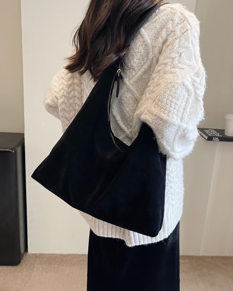 Pocadri Womens Fashion Suede Shoulder Bags Large Tote Bag Retro Purse Handbag Casual Work Ladies Top Handle Satchel - Image 2
