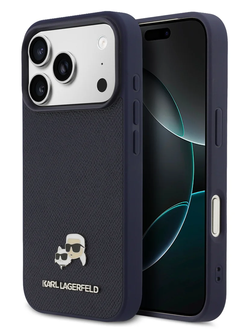 Karl Lagerfeld iPhone 18 Pro MagSafe Grained PU Hard Case for iPhone with Karl & Choupette Character Heads
