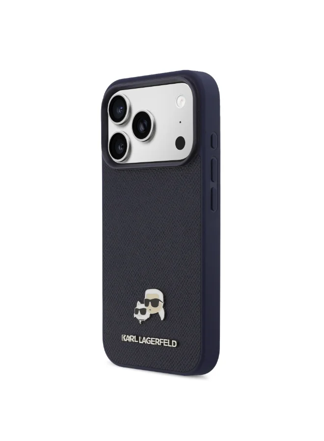 Karl Lagerfeld iPhone 18 Pro MagSafe Grained PU Hard Case for iPhone with Karl & Choupette Character Heads